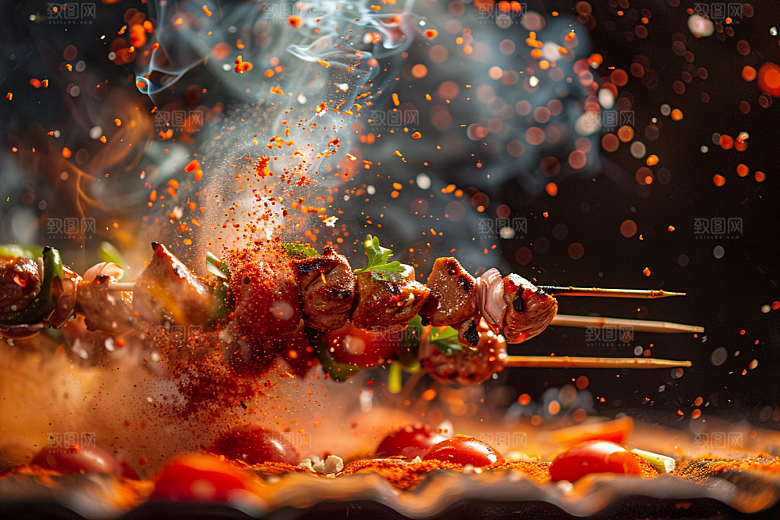 火热烤串肉串美味摄影图