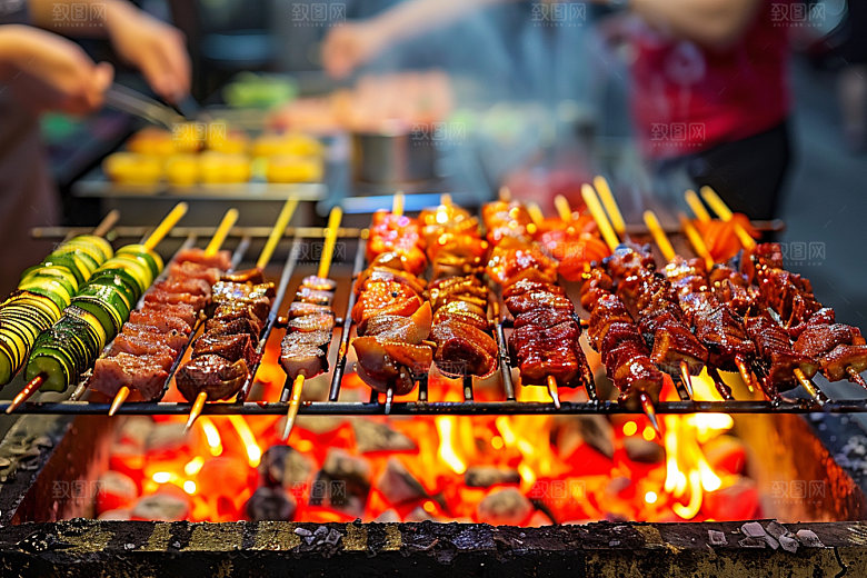 火热烤串肉串夏季摄影图