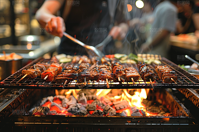 火热烤串香酥肉串摄影图