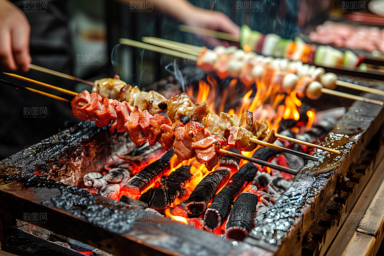 火热烤串美食夏季摄影图