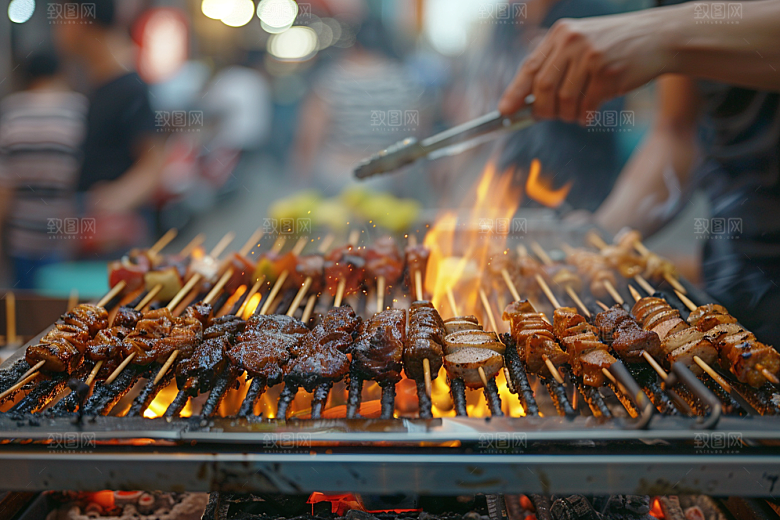 火热烤串烤肉美食摄影图