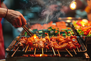 火热烤串肉串夜宵摄影图