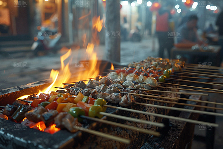 火热烤串夏季美食摄影图