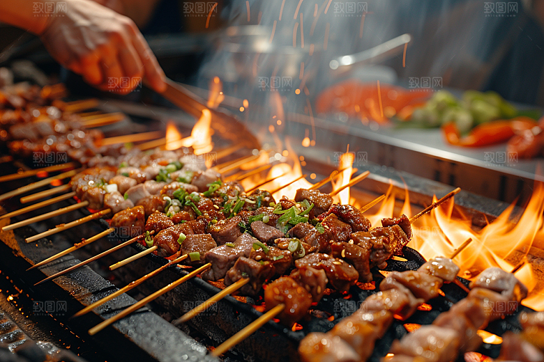火热烤串美味肉串摄影图