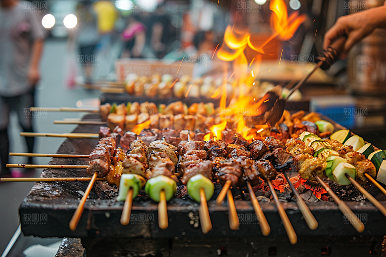 火热烤串肉串美食摄影图