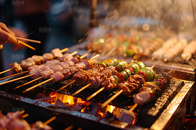 火热烤串肉串美味摄影图