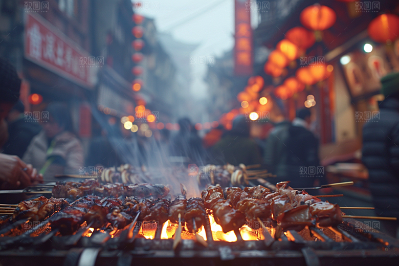 火热烤串夏季烤肉摄影图