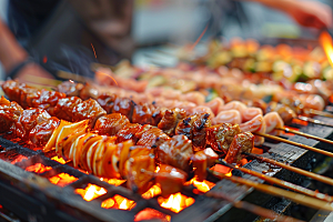 火热烤串夏季肉串摄影图