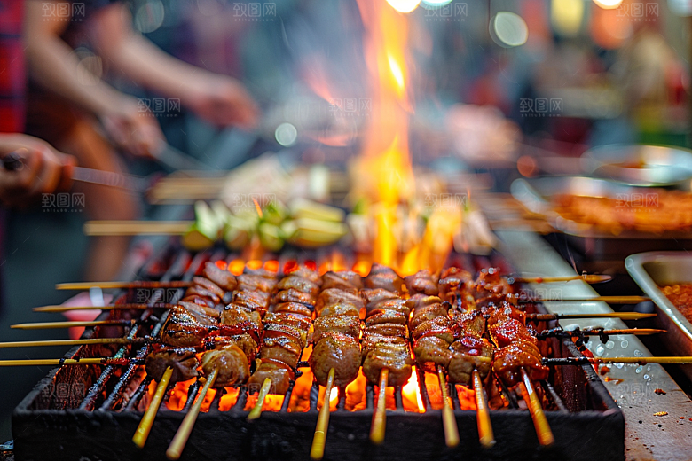 火热烤串夏季美食摄影图