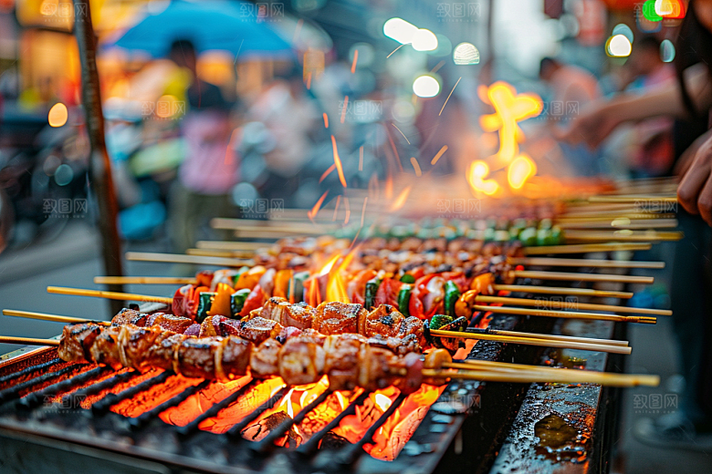 火热烤串肉串高清摄影图
