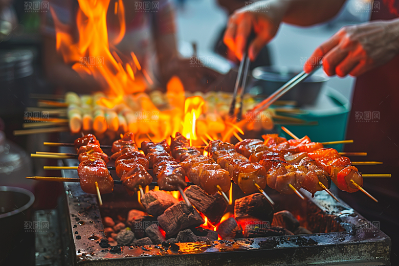 火热烤串肉串夜宵摄影图