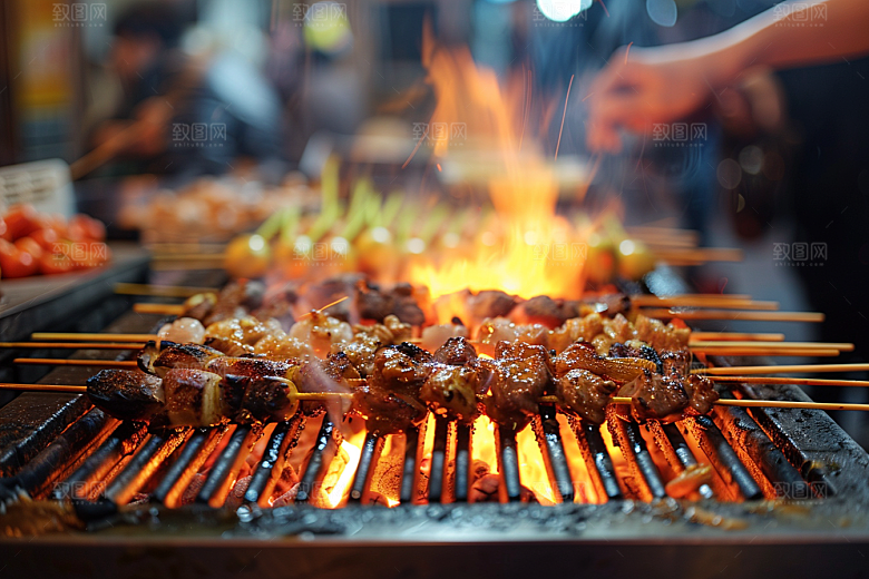 火热烤串肉串炙烤摄影图