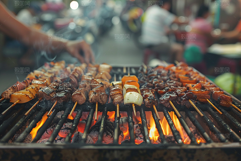 火热烤串炙烤美食摄影图