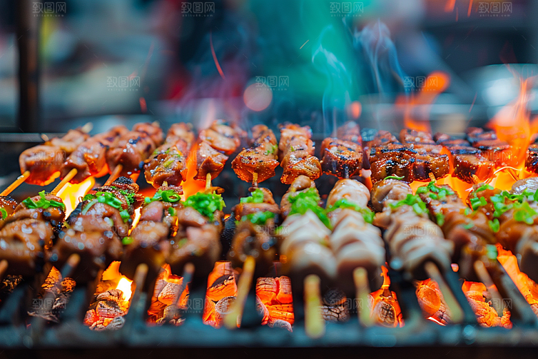 火热烤串肉串烟熏火燎摄影图