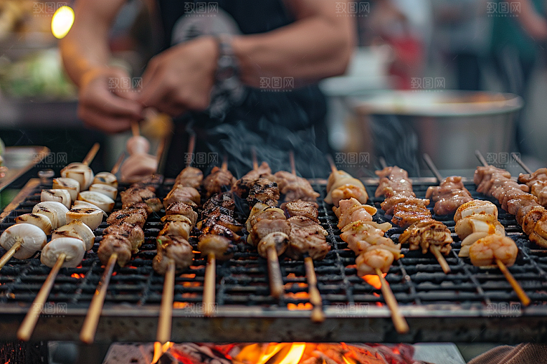 火热烤串夏天烤肉摄影图