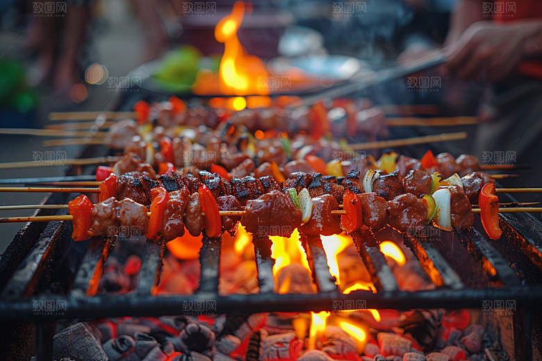 火热烤串夏季肉串摄影图