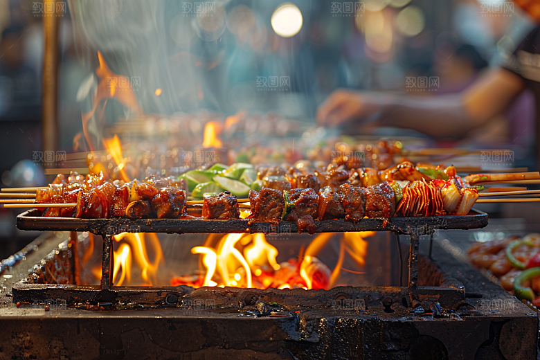 火热烤串美食烟熏火燎摄影图
