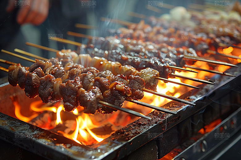 火热烤串肉串夜宵摄影图