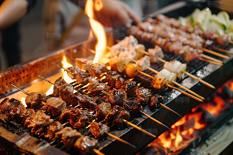 火热烤串美食烤肉摄影图