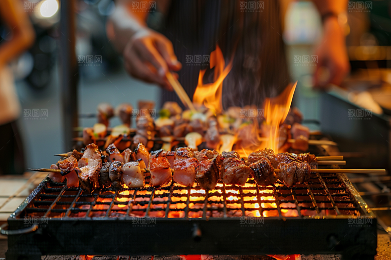 火热烤串香酥美味摄影图