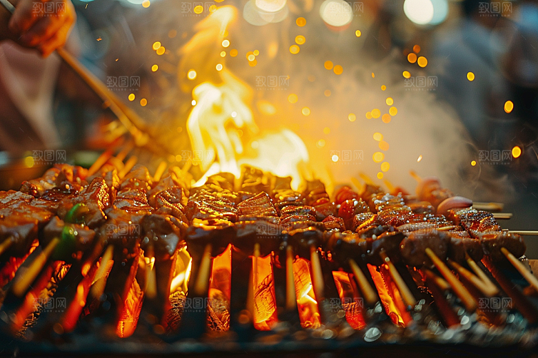 火热烤串烟熏火燎香酥摄影图