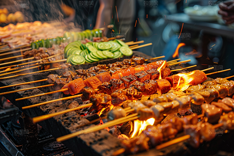 火热烤串夏天肉串摄影图
