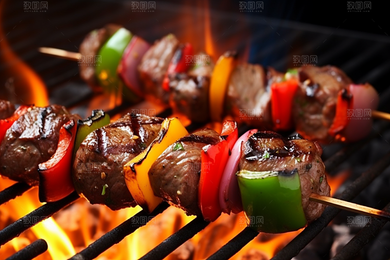 火热烤串肉串夏天摄影图