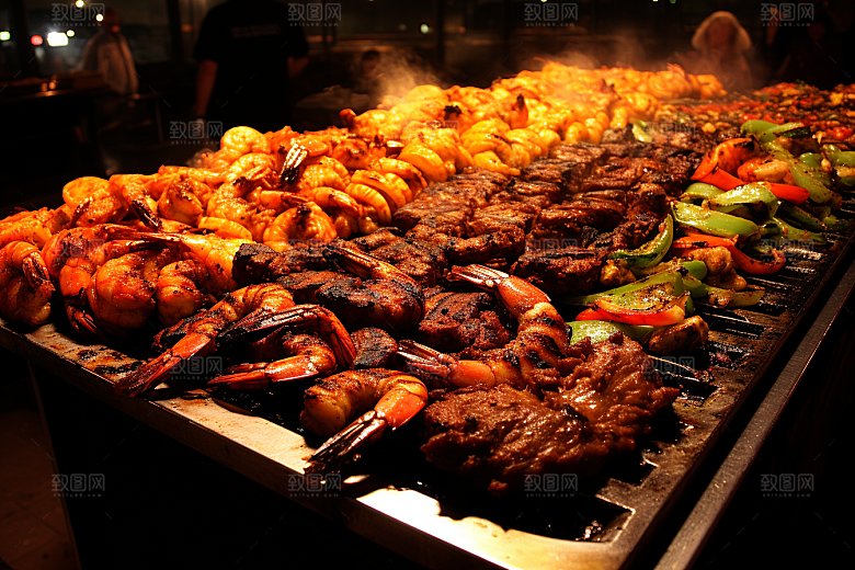 火热烤串美食烤肉摄影图