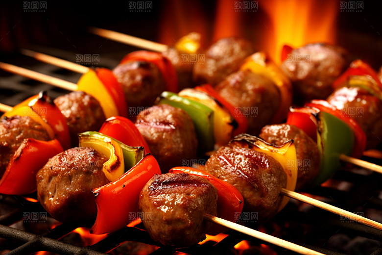 火热烤串美食夏季摄影图