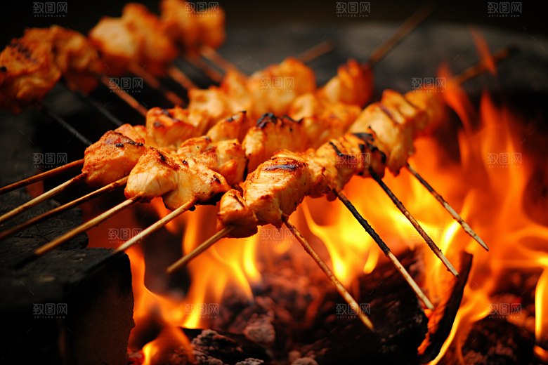 火热烤串肉串烤肉摄影图
