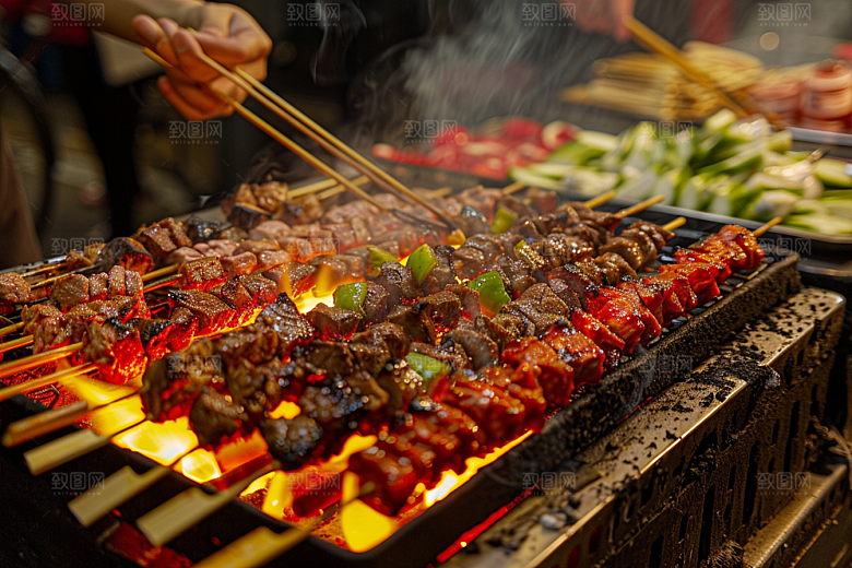 火热烤串夏季烤肉摄影图