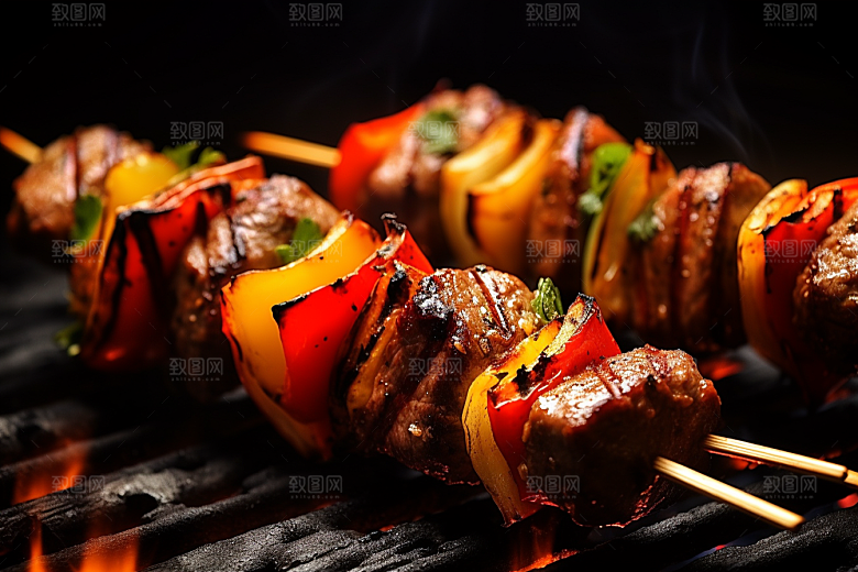火热烤串美味夏季摄影图