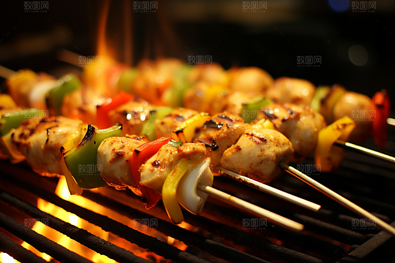 火热烤串夏季小吃摄影图
