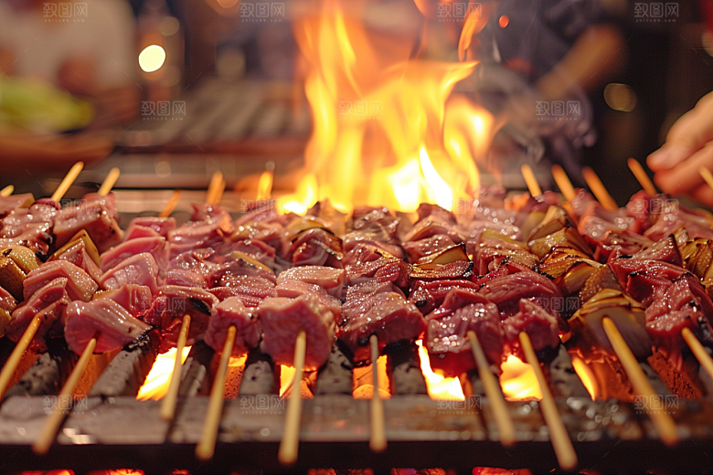 火热烤串美食美味摄影图