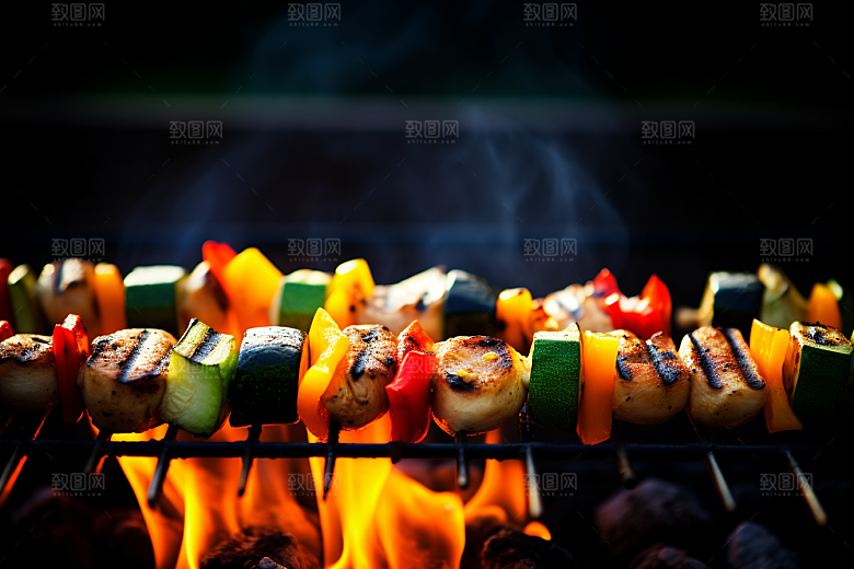 火热烤串炙烤小吃摄影图