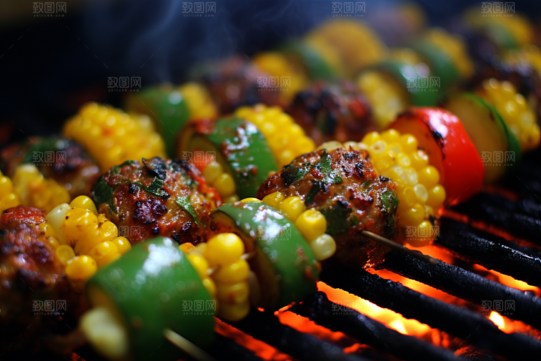 火热烤串肉串烤肉摄影图