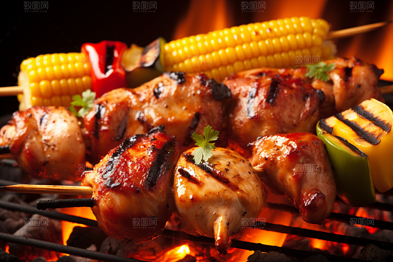 火热烤串肉串夜宵摄影图