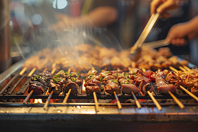 火热烤串美味炙烤摄影图