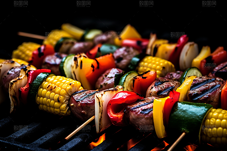 火热烤串美味烤肉摄影图