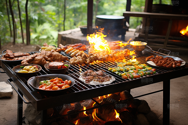 火热烤串夏天肉串摄影图
