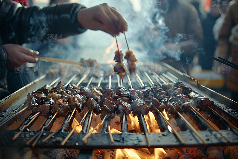 火热烤串肉串炙烤摄影图