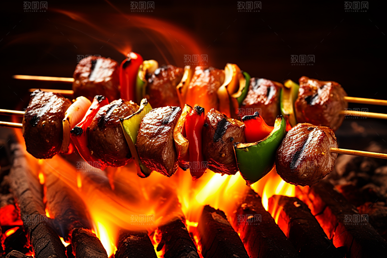 火热烤串香酥肉串摄影图