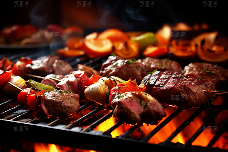 火热烤串美味烤肉摄影图