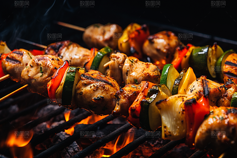 火热烤串夏季美味摄影图