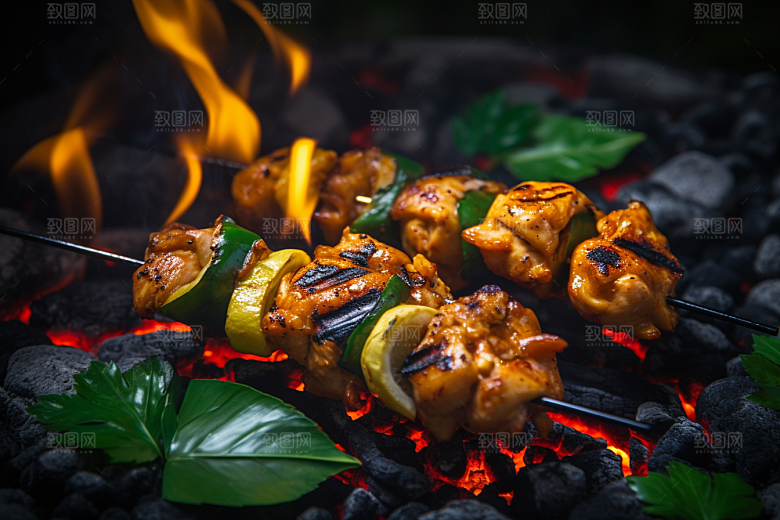 火热烤串美味美食摄影图