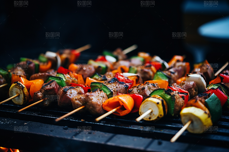 火热烤串夏季炙烤摄影图