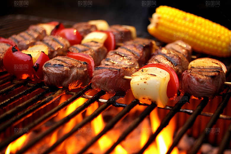 火热烤串肉串夏天摄影图