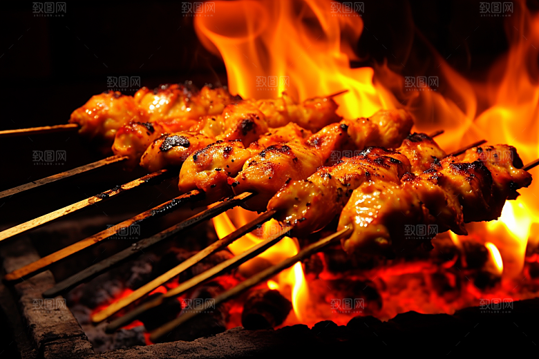 火热烤串肉串美食摄影图