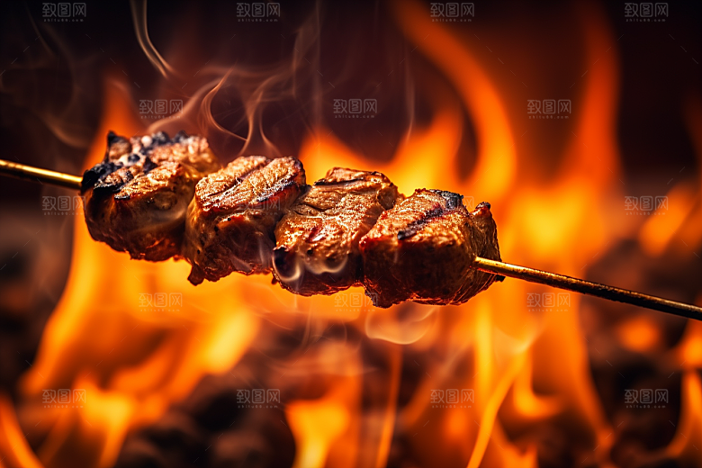 火热烤串夜宵肉串摄影图