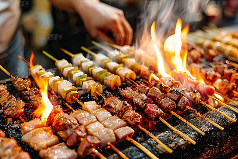 火热烤串肉串美食摄影图